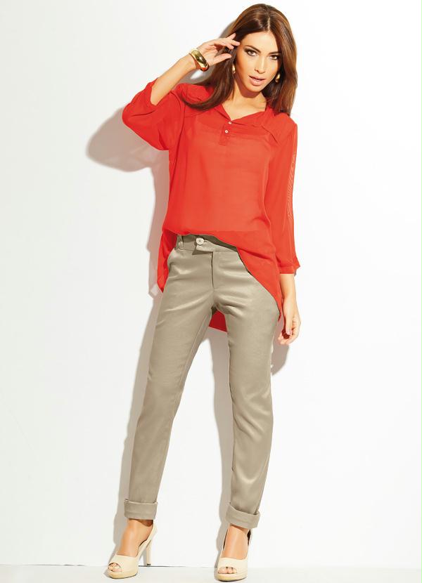 Quintess - Blusa com Transparência Estilo Mullet Laranja 5