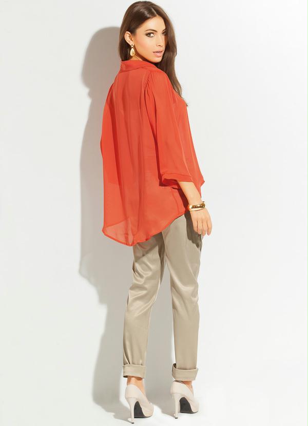 Quintess - Blusa com Transparência Estilo Mullet Laranja 6