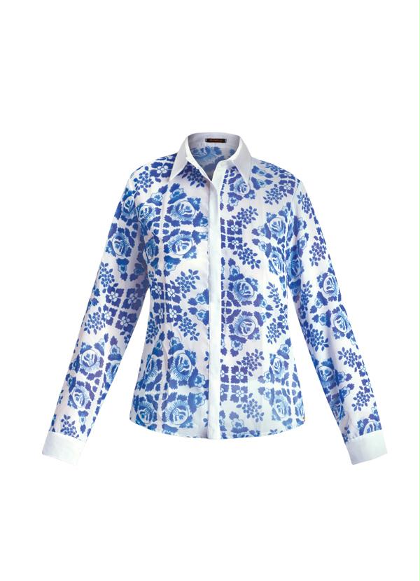 Quintess - Camisa Chiffon Estampa de Azulejo 6