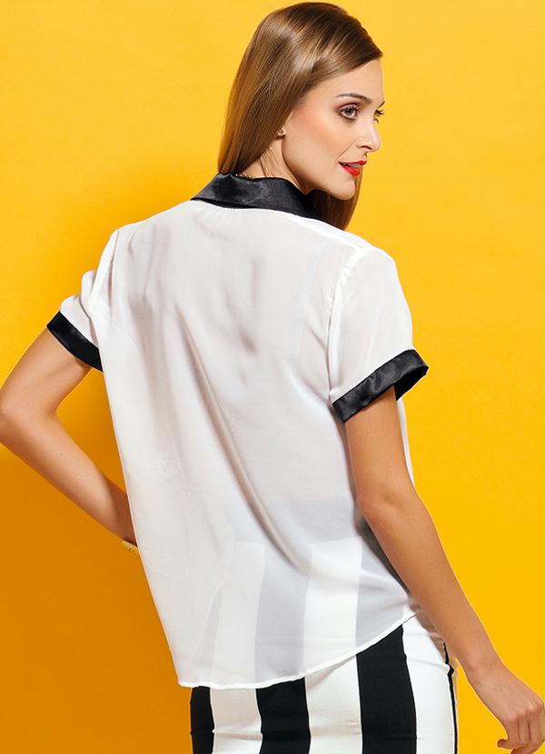 Quintess - Camisa Chiffon Leve Transparência Preta e Branca 2