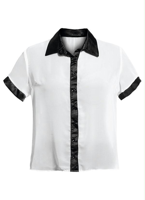 Quintess - Camisa Chiffon Leve Transparência Preta e Branca 5