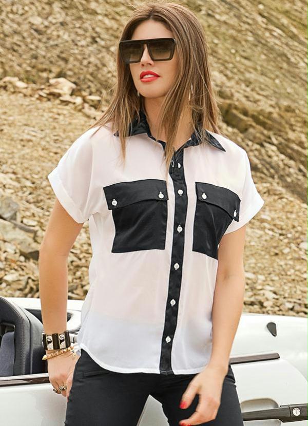 Quintess - Camisa com Transparência Manga Curta Branca