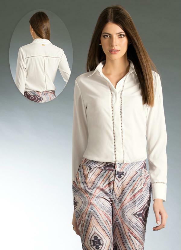Quintess - Camisa Detalhes Vazados Off White
