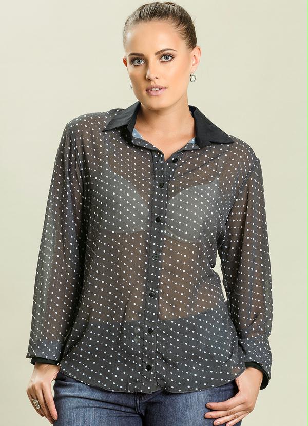 Quintess - Camisa Estampa Poá Leve Transparência Plus Size