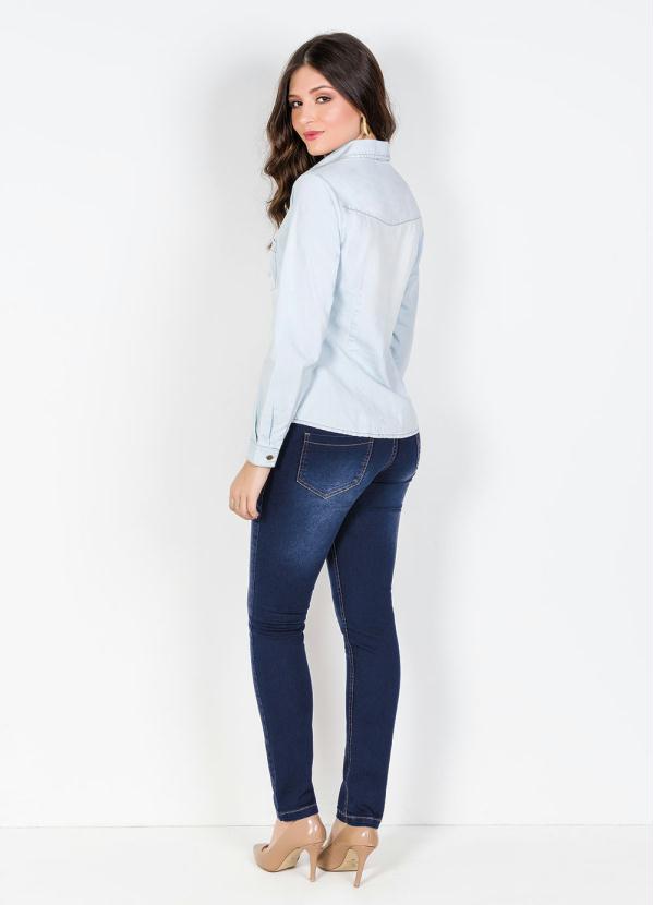 bonprix - Camisa Jeans Manga Longa Azul Claro 4