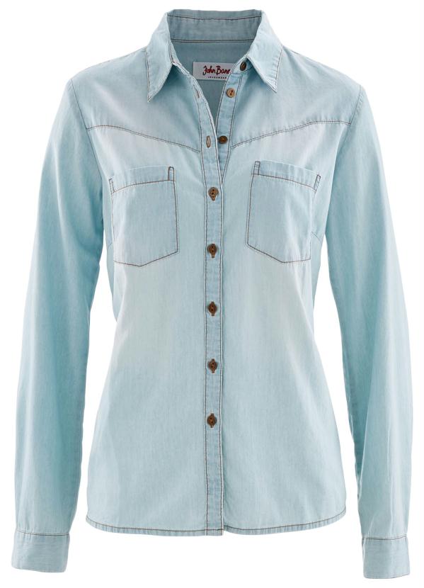 bonprix - Camisa Jeans Manga Longa Azul Claro 6