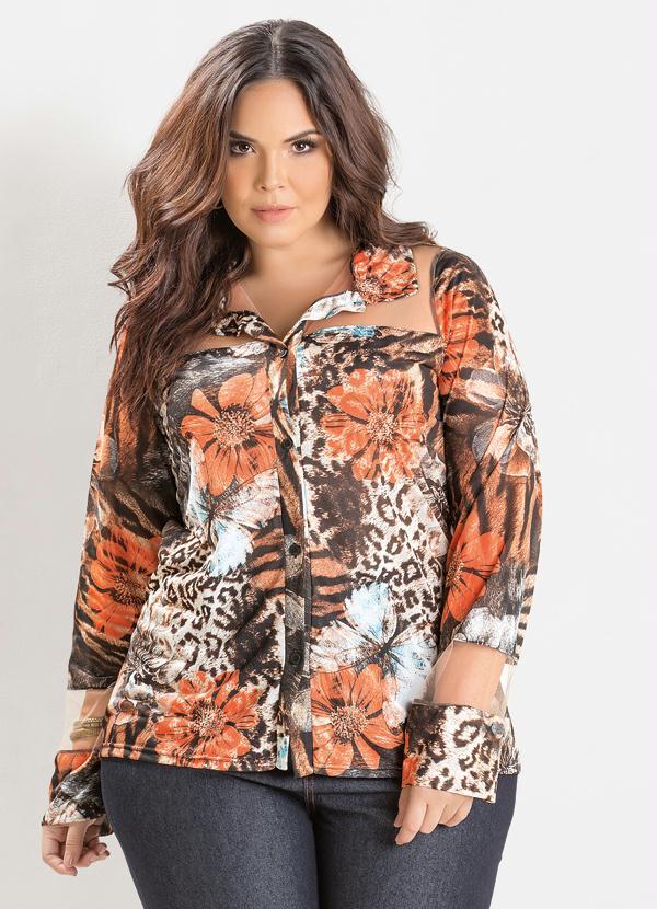 camisa feminina manga longa plus size