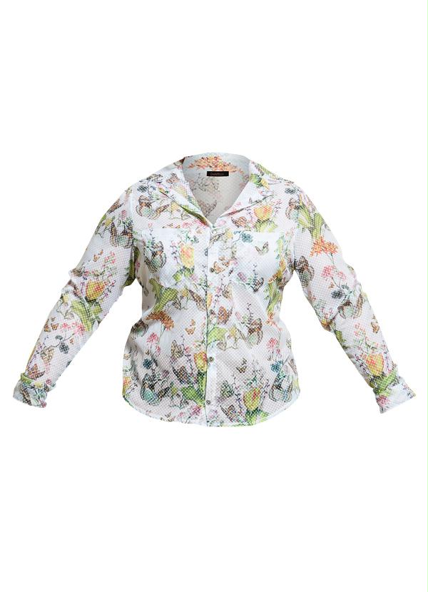 Quintess - Camisa Manga Longa Estampa Tropical Plus Size 5