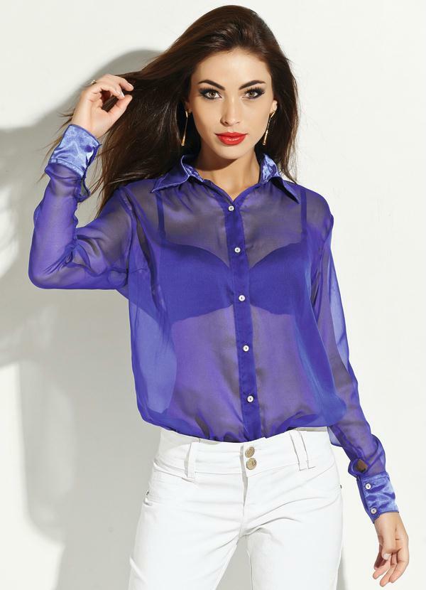 Quintess - Camisete Azul Royal com Transparência