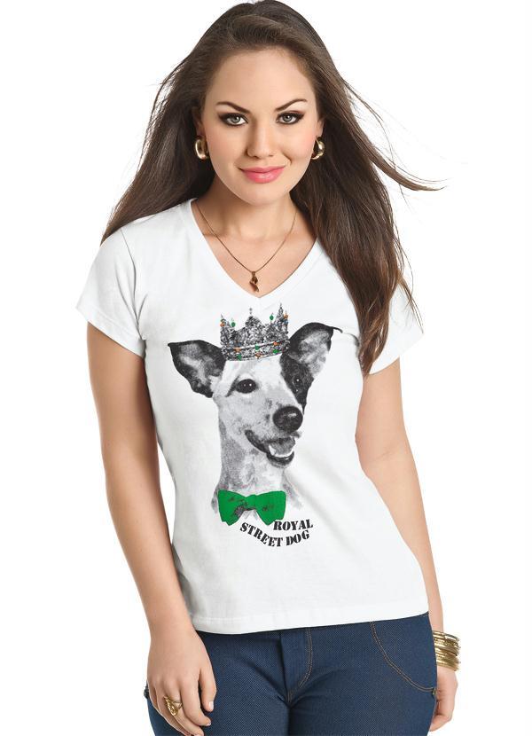 Outlet - Blusa com Estampa Frontal de Cachorro Branca