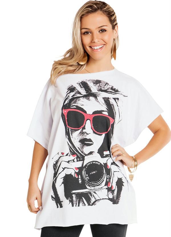Outlet - Camisão Feminino Estampa Desenho, Branca