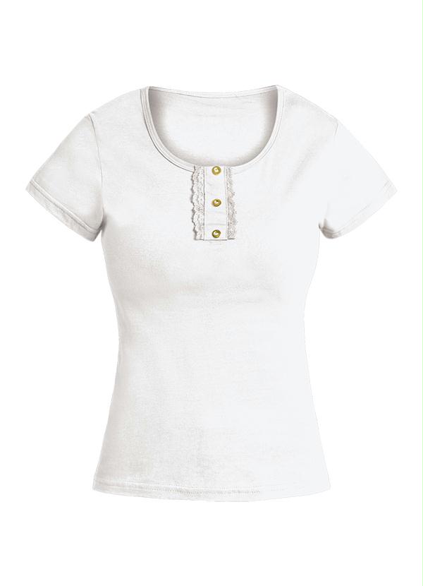 Outlet - Camiseta Baby Look com Renda no Decote Branca 10