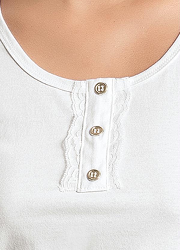 Outlet - Camiseta Baby Look com Renda no Decote Branca 3