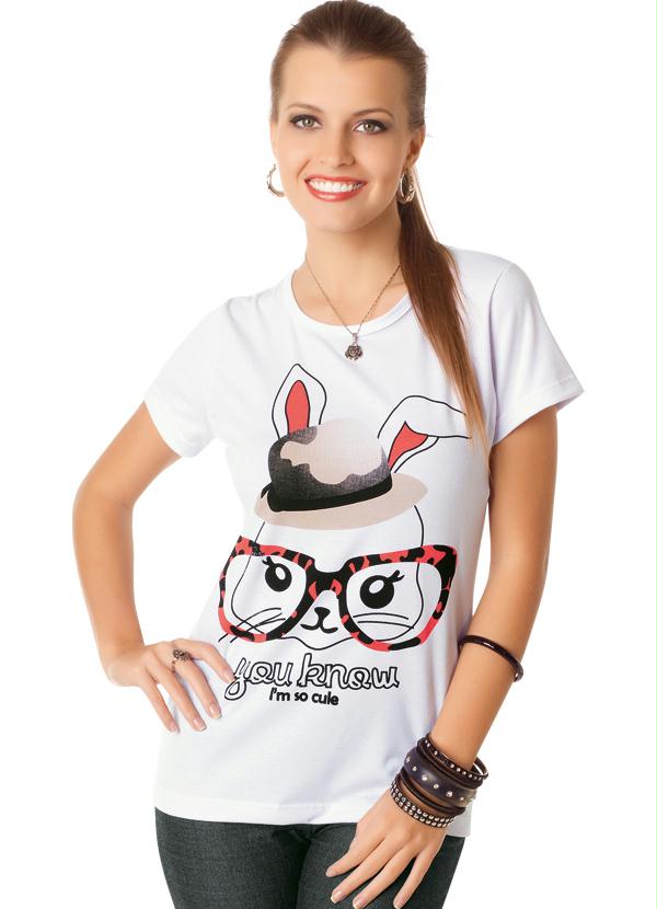 Outlet - Camiseta Branca com Estampa de Coelho