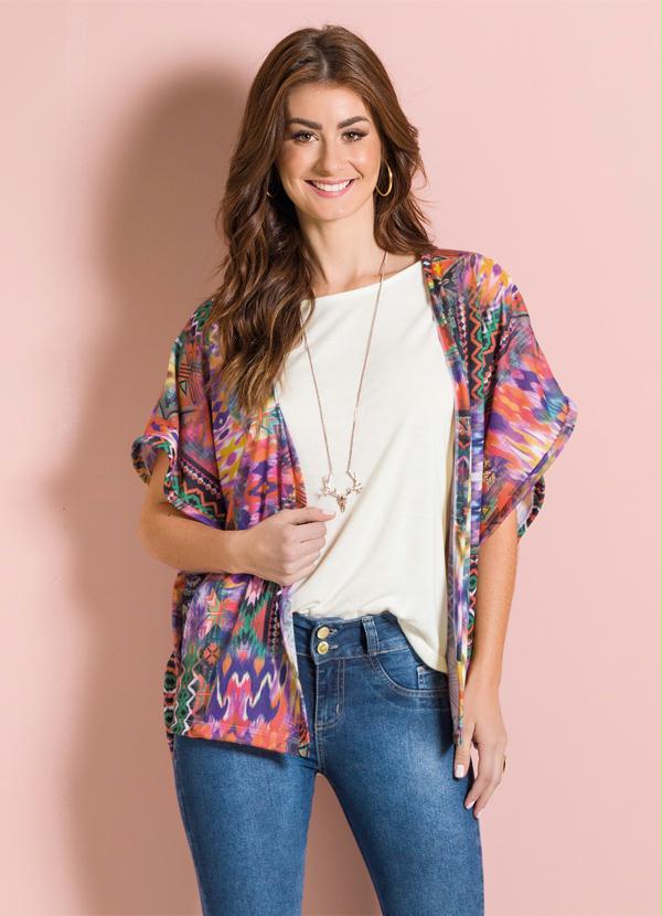 Outlet - Kimono Amplo Étnico e Abstrato