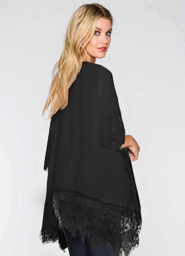 Outlet - Kimono com Renda Preto 2