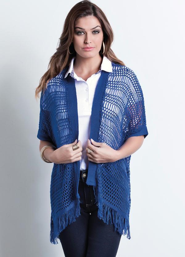Janine - Kimono de Tricot com Franja na Barra Royal