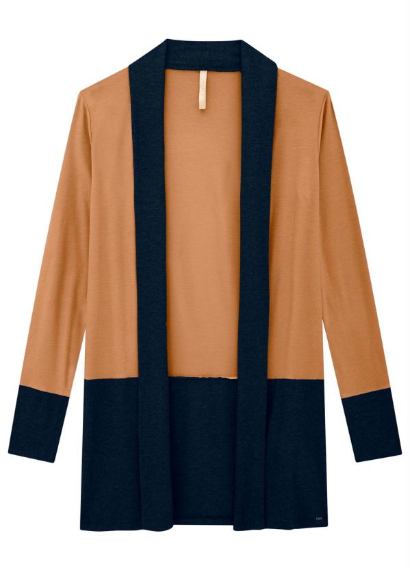 Lunender - Cardigan Alongado Malha Crepe Caramelo 1