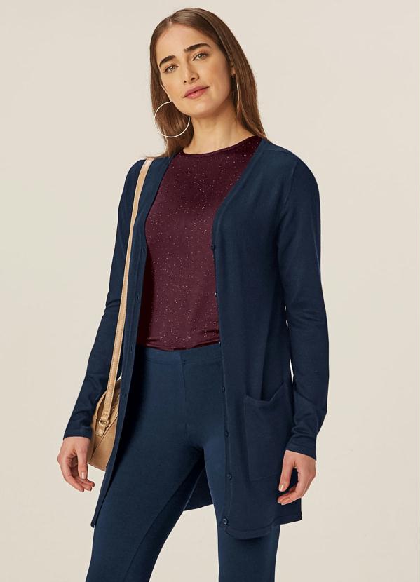 Malwee - Cardigan Azul Marinho Feminino em Tricô