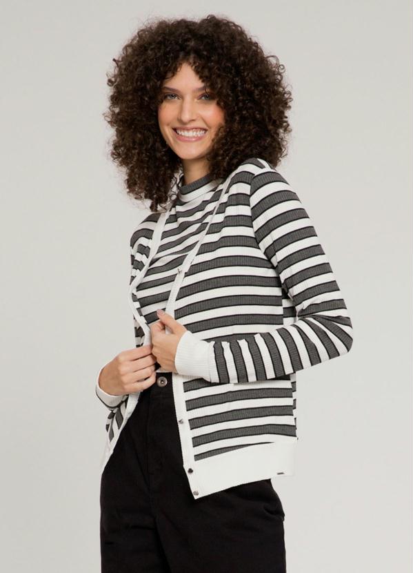 Lunender - Cardigan Canelado Listrado com Branco 1