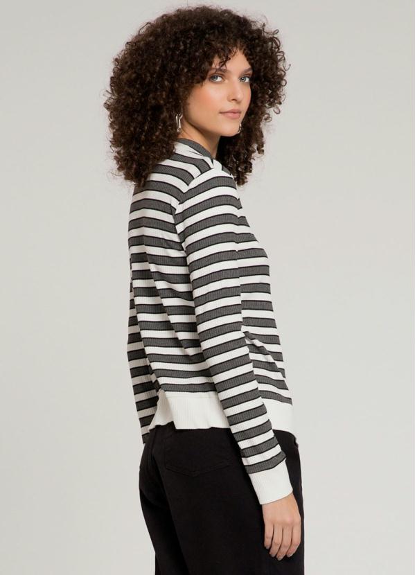 Lunender - Cardigan Canelado Listrado com Branco 2