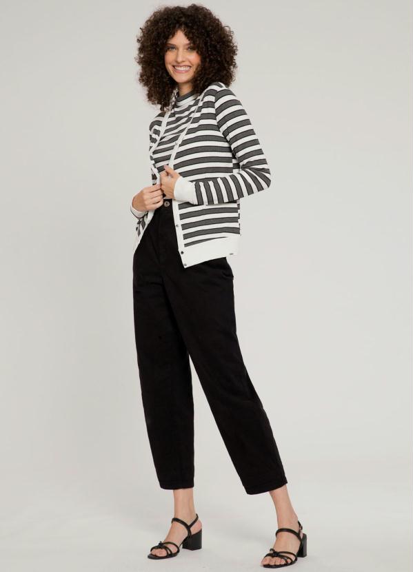 Lunender - Cardigan Canelado Listrado com Branco 3