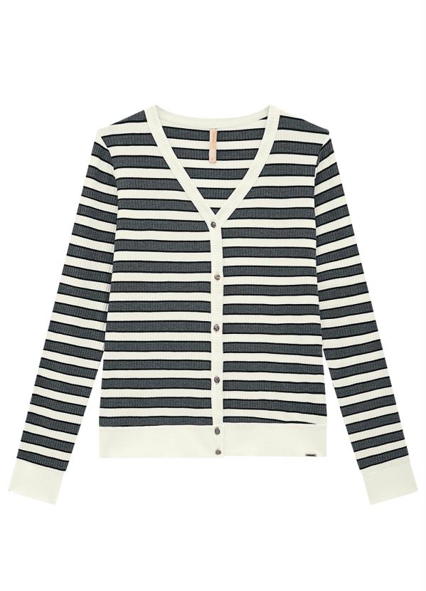 Lunender - Cardigan Canelado Listrado com Branco 6