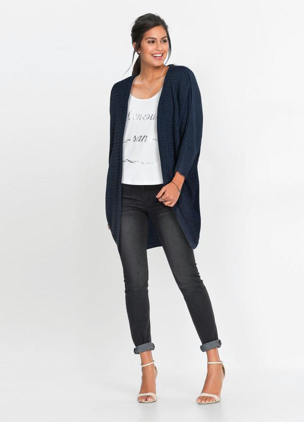 bonprix - Cardigan de Tricô Alongado Mangas Curtas Azul 2