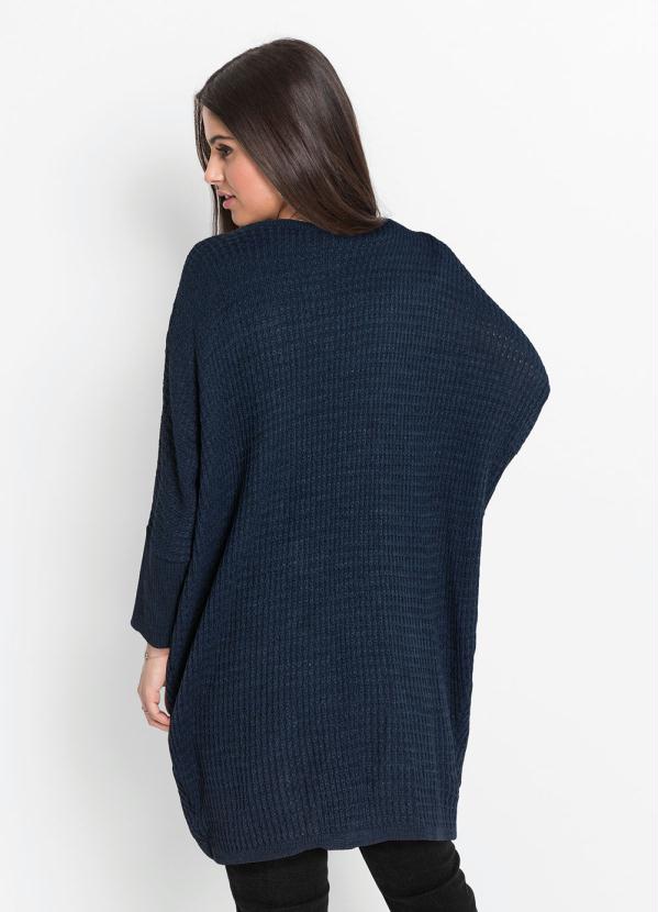 bonprix - Cardigan de Tricô Alongado Mangas Curtas Azul 4