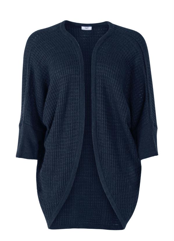bonprix - Cardigan de Tricô Alongado Mangas Curtas Azul 5