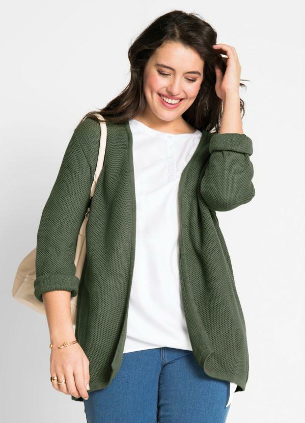 bonprix - Cardigan de Tricô Básico Verde 1