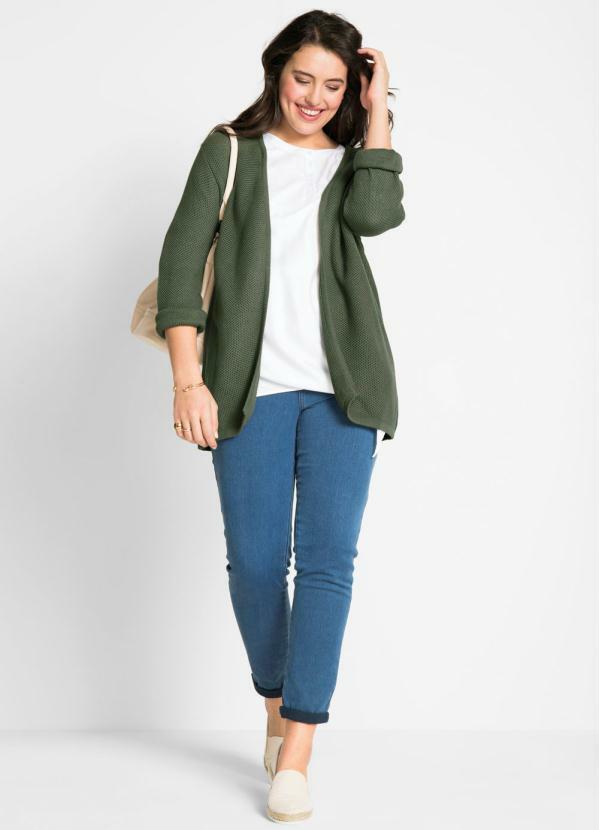 bonprix - Cardigan de Tricô Básico Verde 3