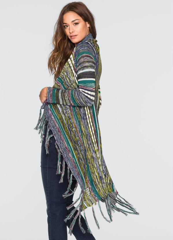 bonprix - Cardigan de Tricô com Franjas Listrado Amarelo 2