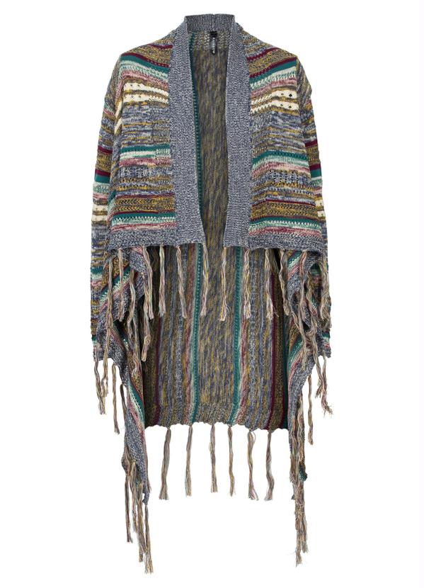 bonprix - Cardigan de Tricô com Franjas Listrado Amarelo 3