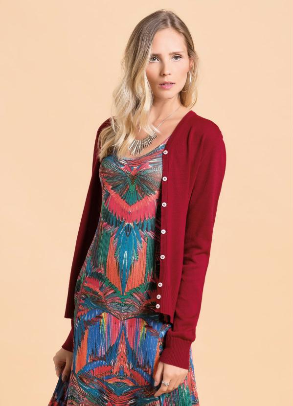 Quintess - Cardigan de Tricô Vermelho com Botões 3
