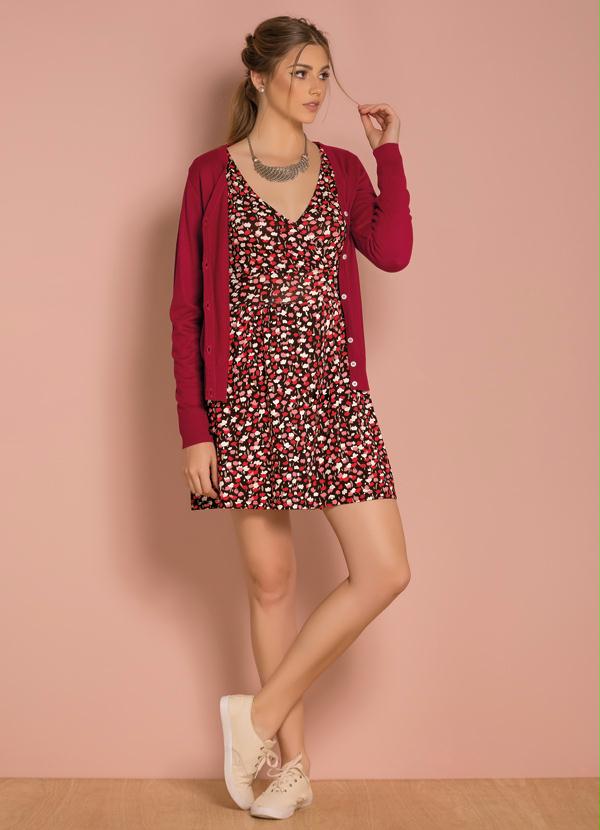 Quintess - Cardigan de Tricô Vermelho com Botões 5