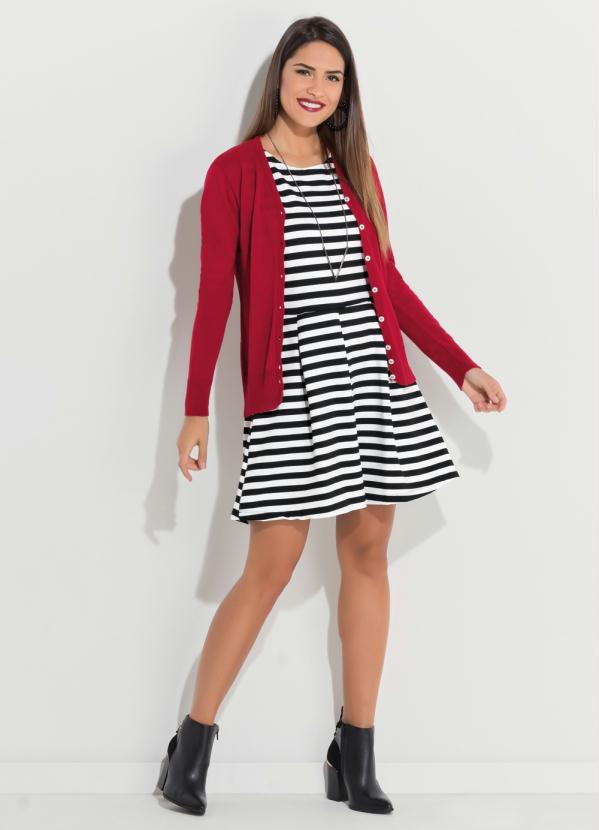 Quintess - Cardigan de Tricô Vermelho com Botões 6