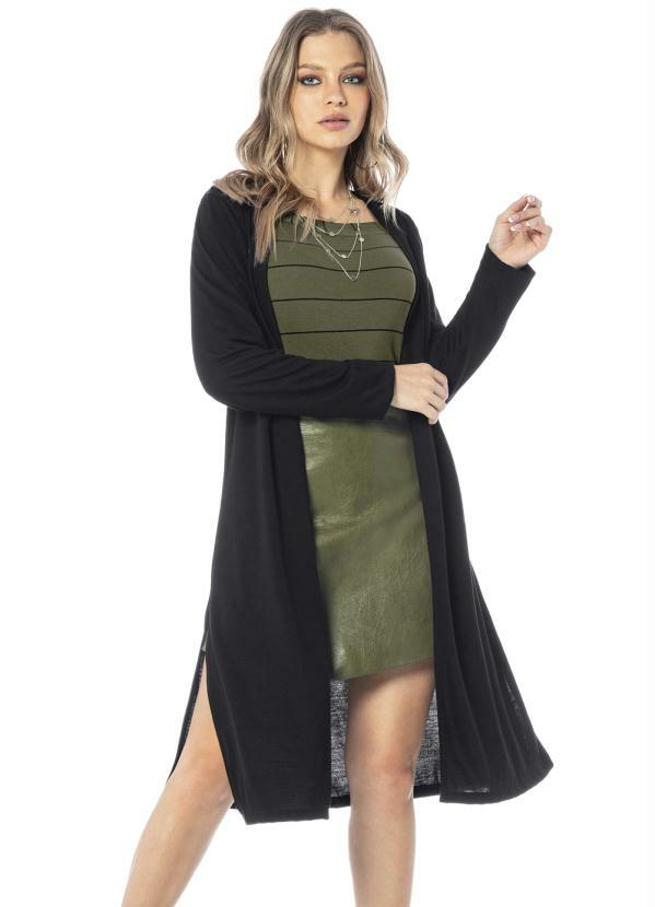 Sale Brands - Cardigan Manga Longa em Tricô Preto