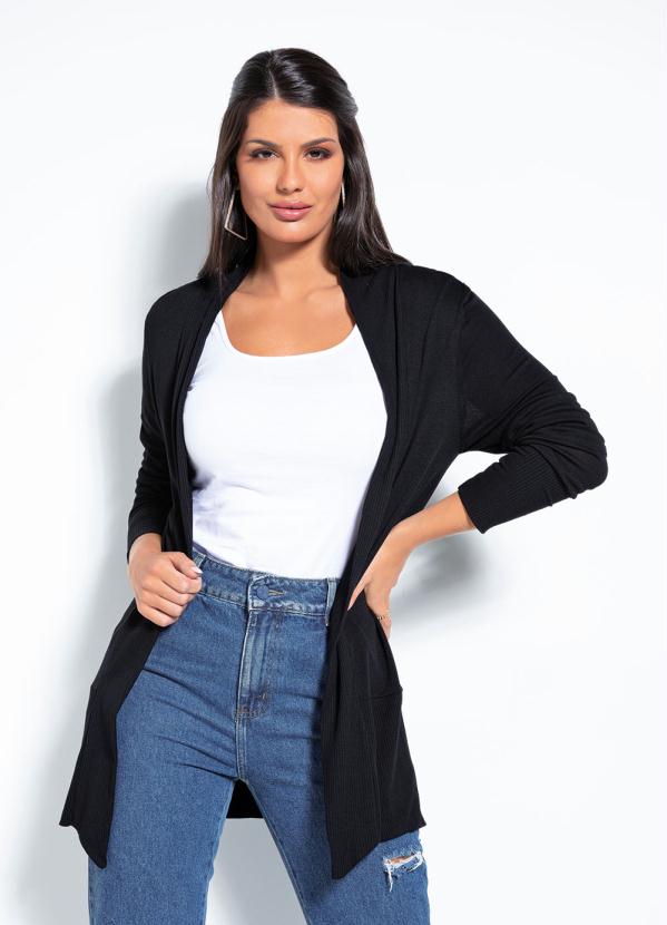 Rovitex - Cardigan Preta Alongado Rovitex