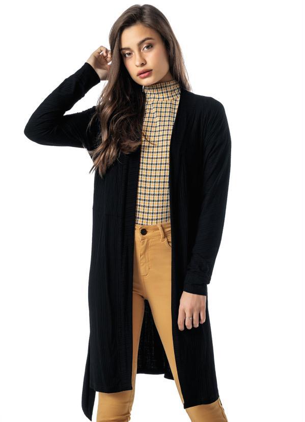 Enfim - Cardigan Preto em Viscose Canelada