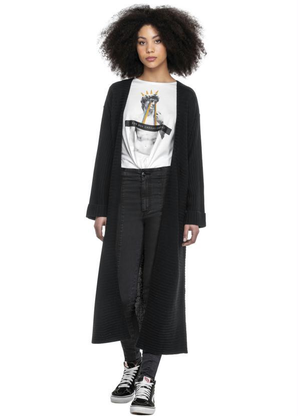 Enfim - Cardigan Preto Oversized em Tricô