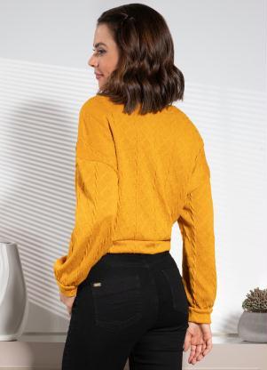 Quintess - Casaco Caramelo em Malha Jacquard - QUINTESS