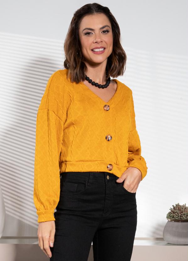 Quintess - Casaco Caramelo em Malha Jacquard