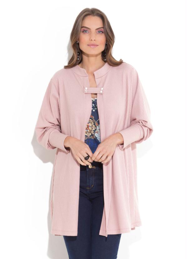 Quintess - Casaco Rosa Quintess em Malha Canelada