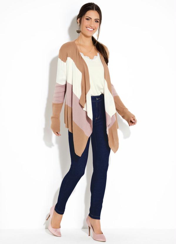 Quintess - Casaco Tricolor Rosa com Pontas 3