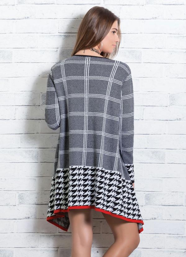 Quintess - Cardigan em Tricô Alongado Xadrez Quintess 2