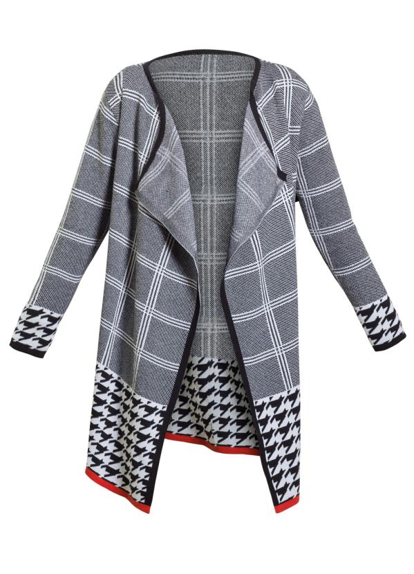 Quintess - Cardigan em Tricô Alongado Xadrez Quintess 7