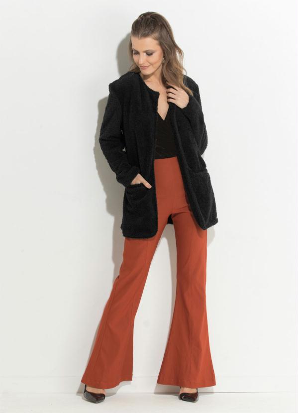 Quintess - Casaco Alongado Peluciado Preto Quintess 3