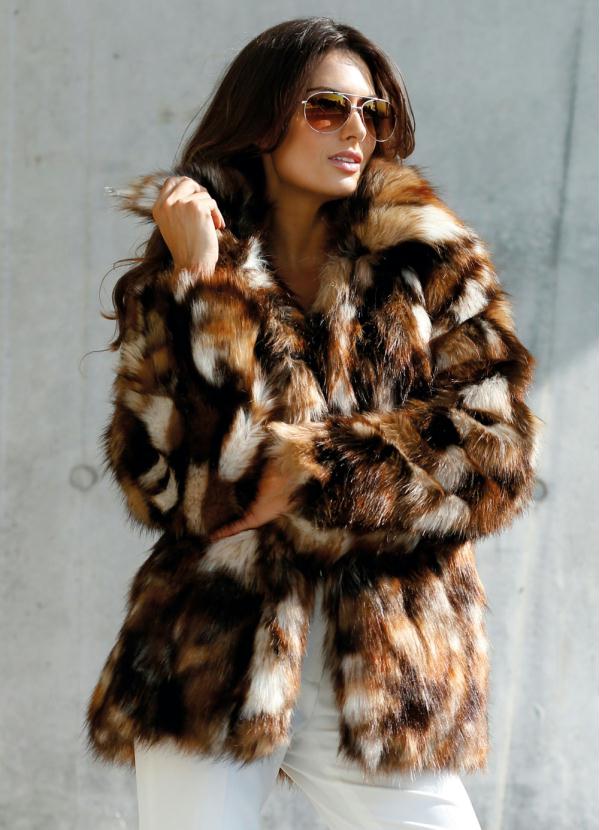 bonprix - Casaco de Pelo Sintético Marrom Mescla