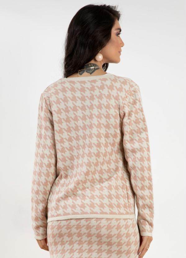 Outlet - Casaco de Tricô Pied de Poule Off White e Rosê 6